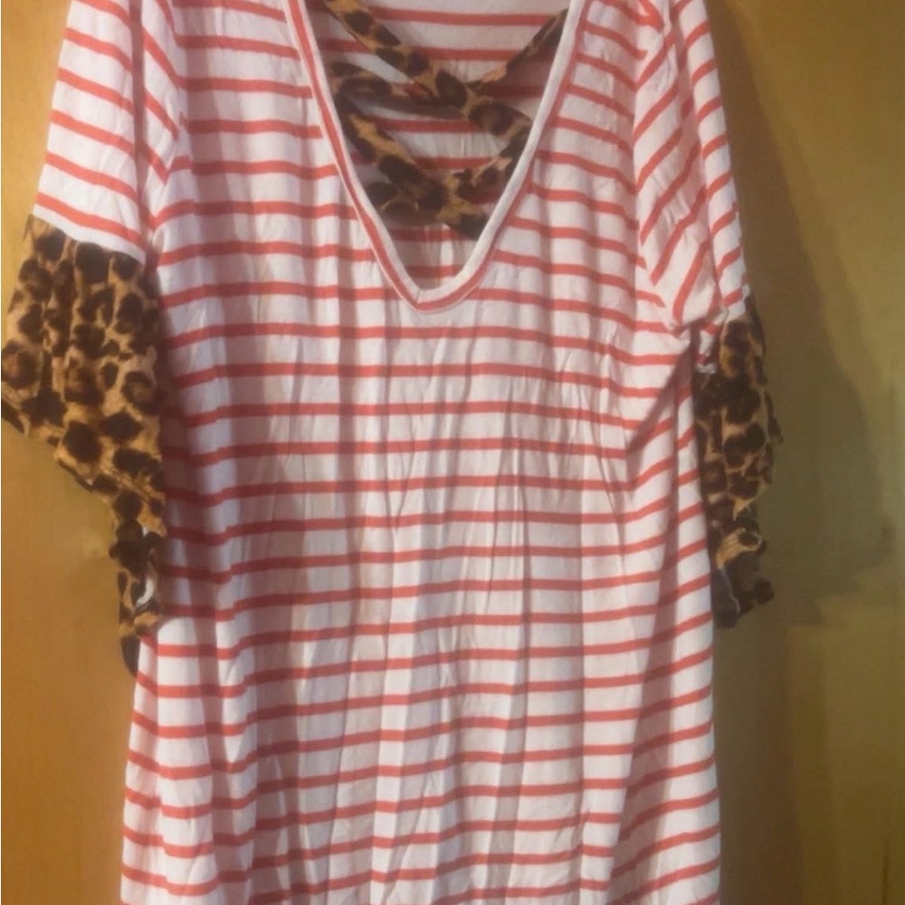 Striped and Leopard Print Women's Top